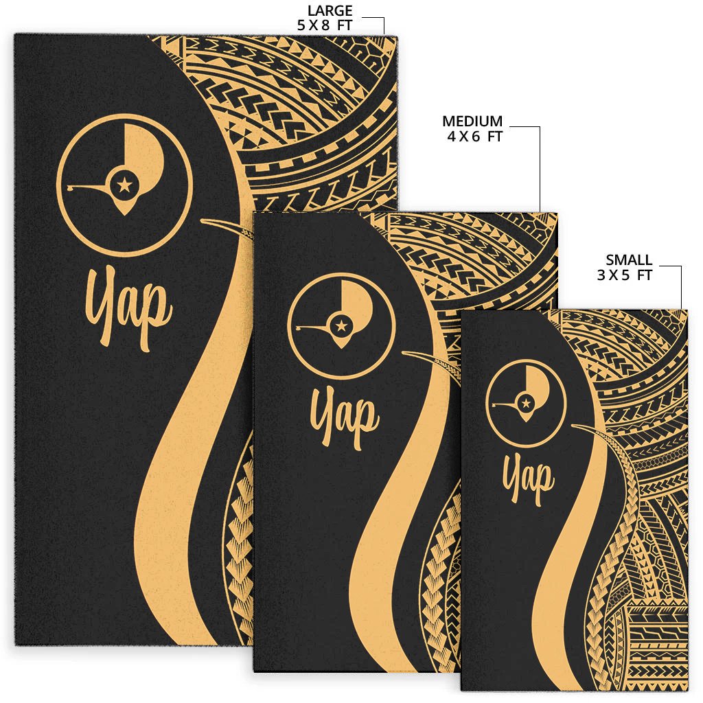 Yap Area Rug - Gold Polynesian Tentacle Tribal Pattern