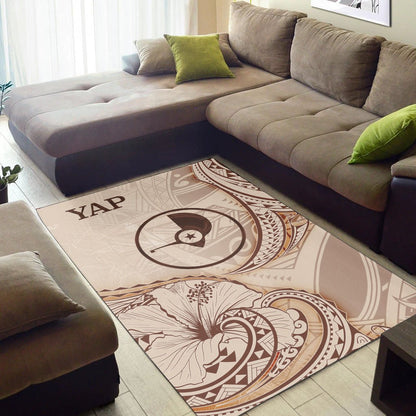 Yap Area Rug - Hibiscus Flowers Vintage Style
