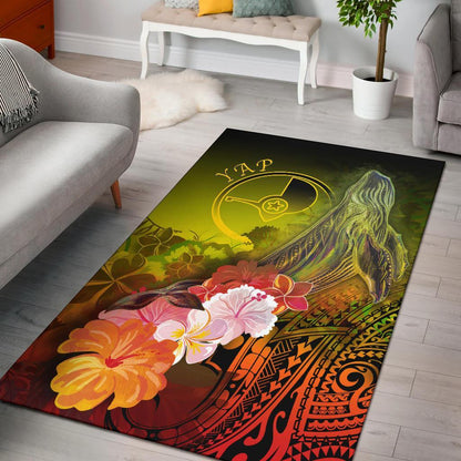 Yap Area Rug - Humpback Whale with Tropical Flowers (Yellow)