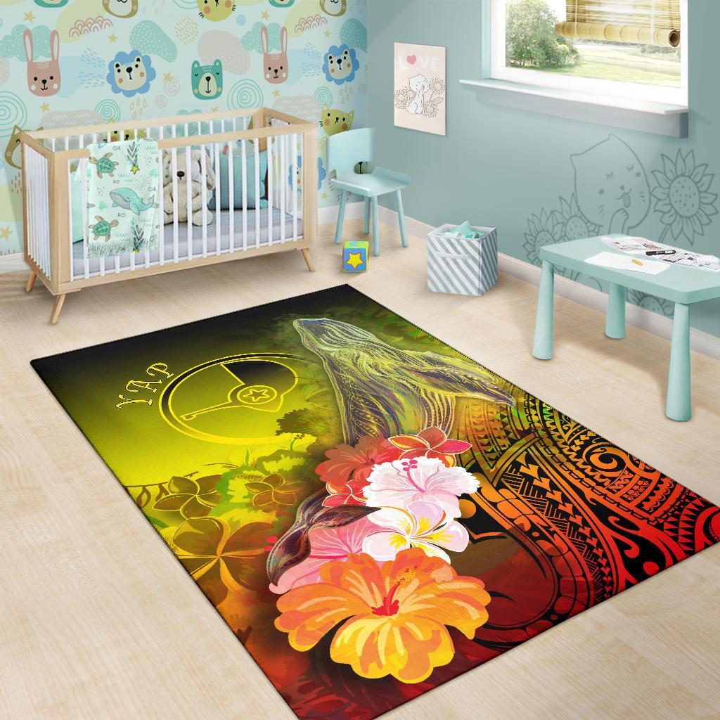 Yap Area Rug - Humpback Whale with Tropical Flowers (Yellow)