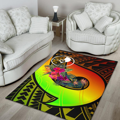 Yap Area Rug - Polynesian Hook And Hibiscus (Reggae)