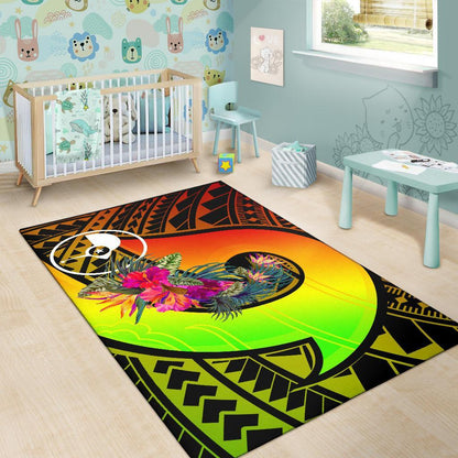 Yap Area Rug - Polynesian Hook And Hibiscus (Reggae)