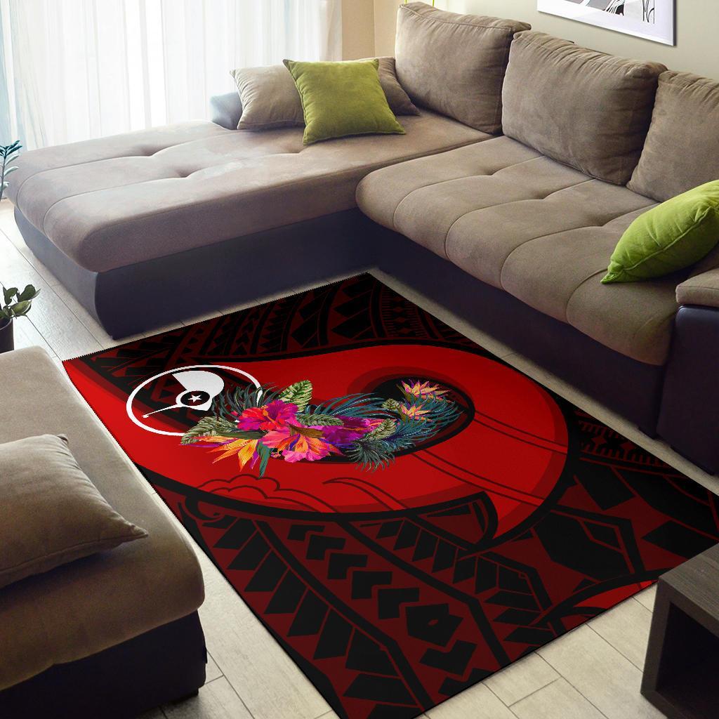 Yap Area Rug - Polynesian Hook And Hibiscus (Red)