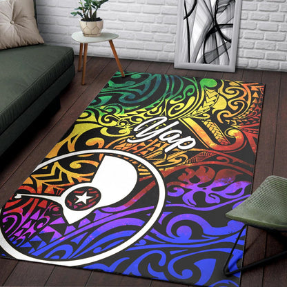 Yap Area Rug - Rainbow Polynesian Pattern