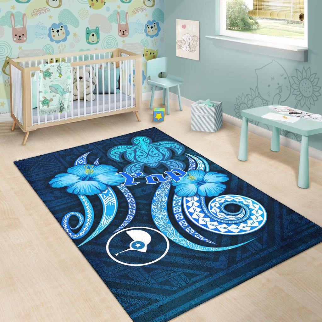 Yap Area Rug - Turtle and Tribal Tattoo Of Polynesian