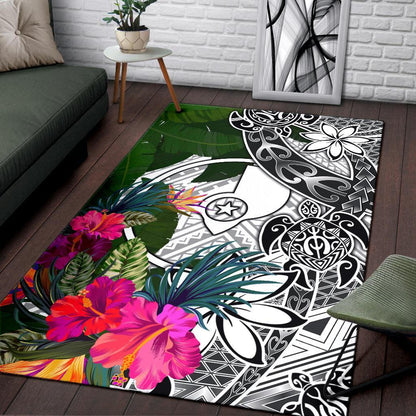 Yap Area Rug White - Turtle Plumeria Banana Leaf