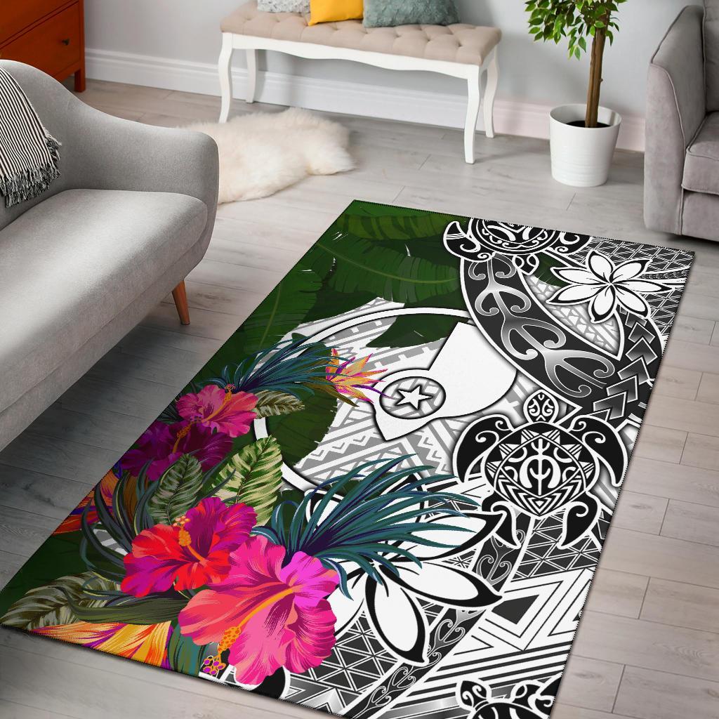 Yap Area Rug White - Turtle Plumeria Banana Leaf