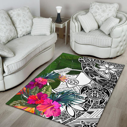 Yap Area Rug White - Turtle Plumeria Banana Leaf