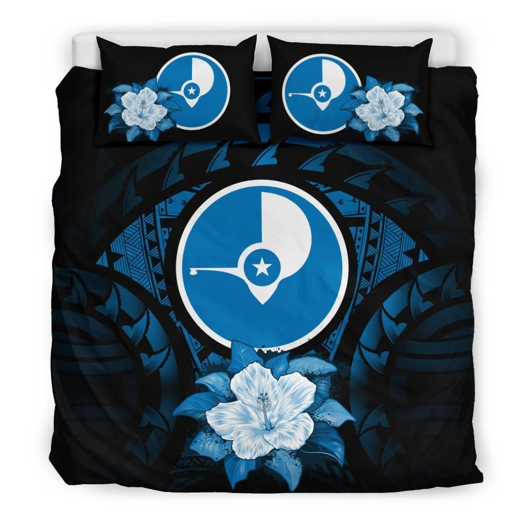 Yap Duvet Cover Set - Yap Flag & Dark Blue Hibiscus