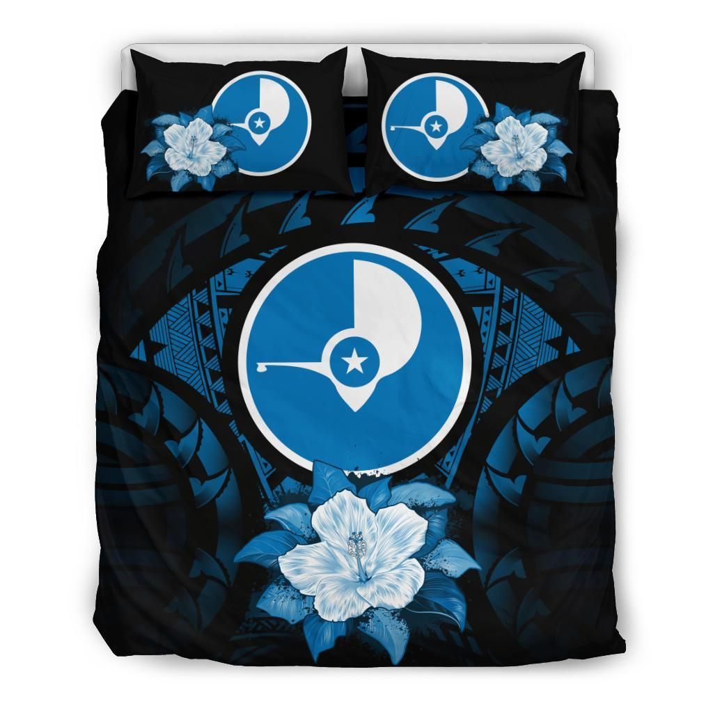 Yap Duvet Cover Set - Yap Flag & Dark Blue Hibiscus