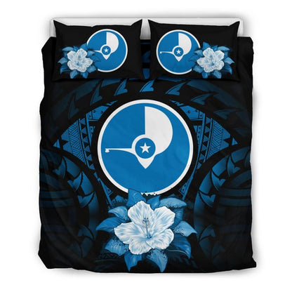 Yap Duvet Cover Set - Yap Flag & Dark Blue Hibiscus