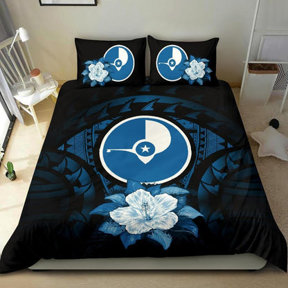 Yap Duvet Cover Set - Yap Flag & Dark Blue Hibiscus