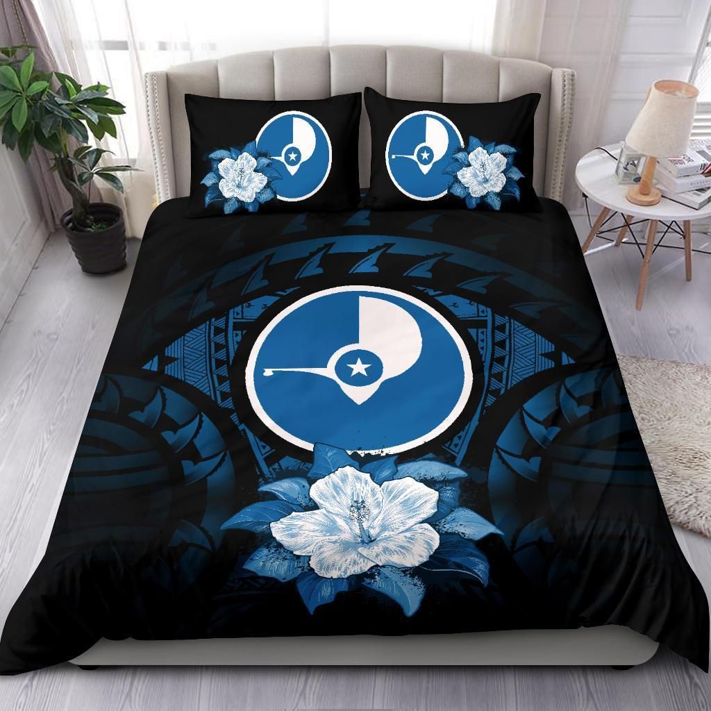 Yap Duvet Cover Set - Yap Flag & Dark Blue Hibiscus