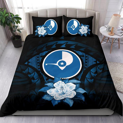 Yap Duvet Cover Set - Yap Flag & Dark Blue Hibiscus