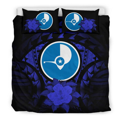 Yap Duvet Cover Set - Yap Flag & Dark Blue Hibiscus
