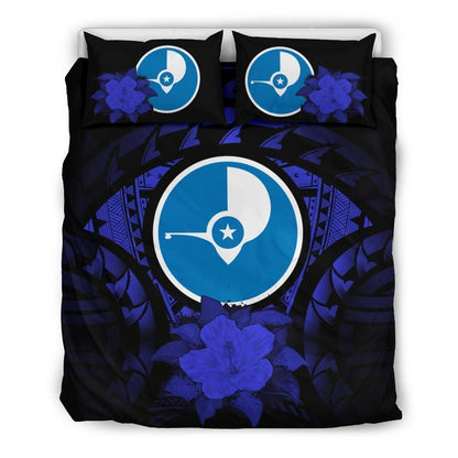 Yap Duvet Cover Set - Yap Flag & Dark Blue Hibiscus
