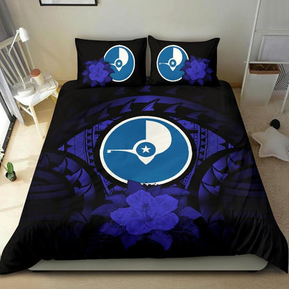 Yap Duvet Cover Set - Yap Flag & Dark Blue Hibiscus