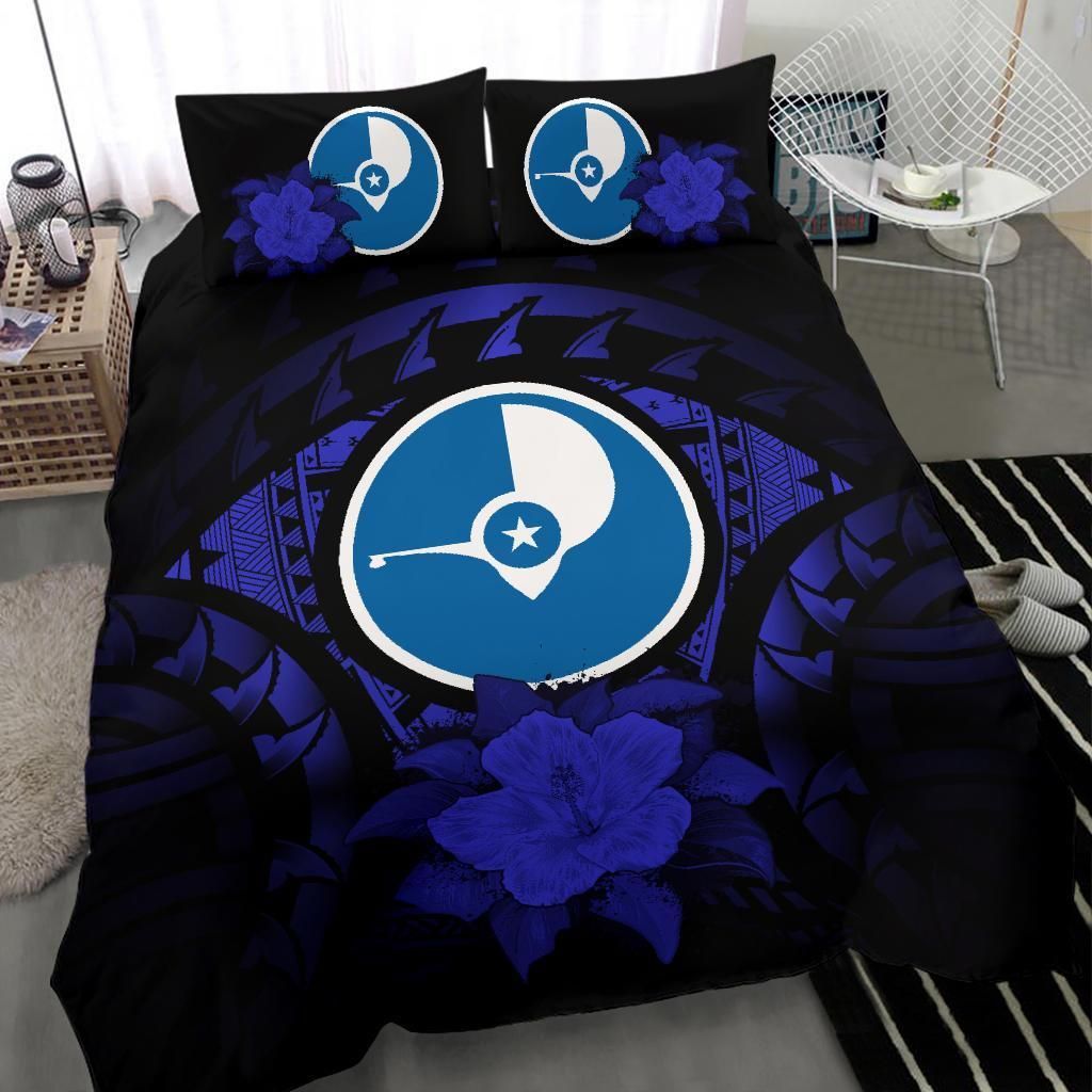 Yap Duvet Cover Set - Yap Flag & Dark Blue Hibiscus