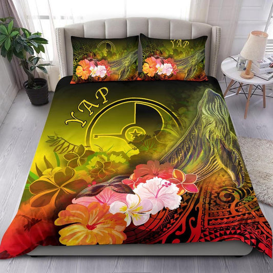 Yap Bedding Set - Humpback Whale With Tropical Flowers (Yellow)