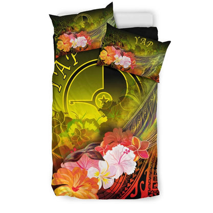 Yap Bedding Set - Humpback Whale With Tropical Flowers (Yellow)