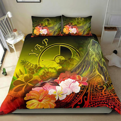 Yap Bedding Set - Humpback Whale With Tropical Flowers (Yellow)