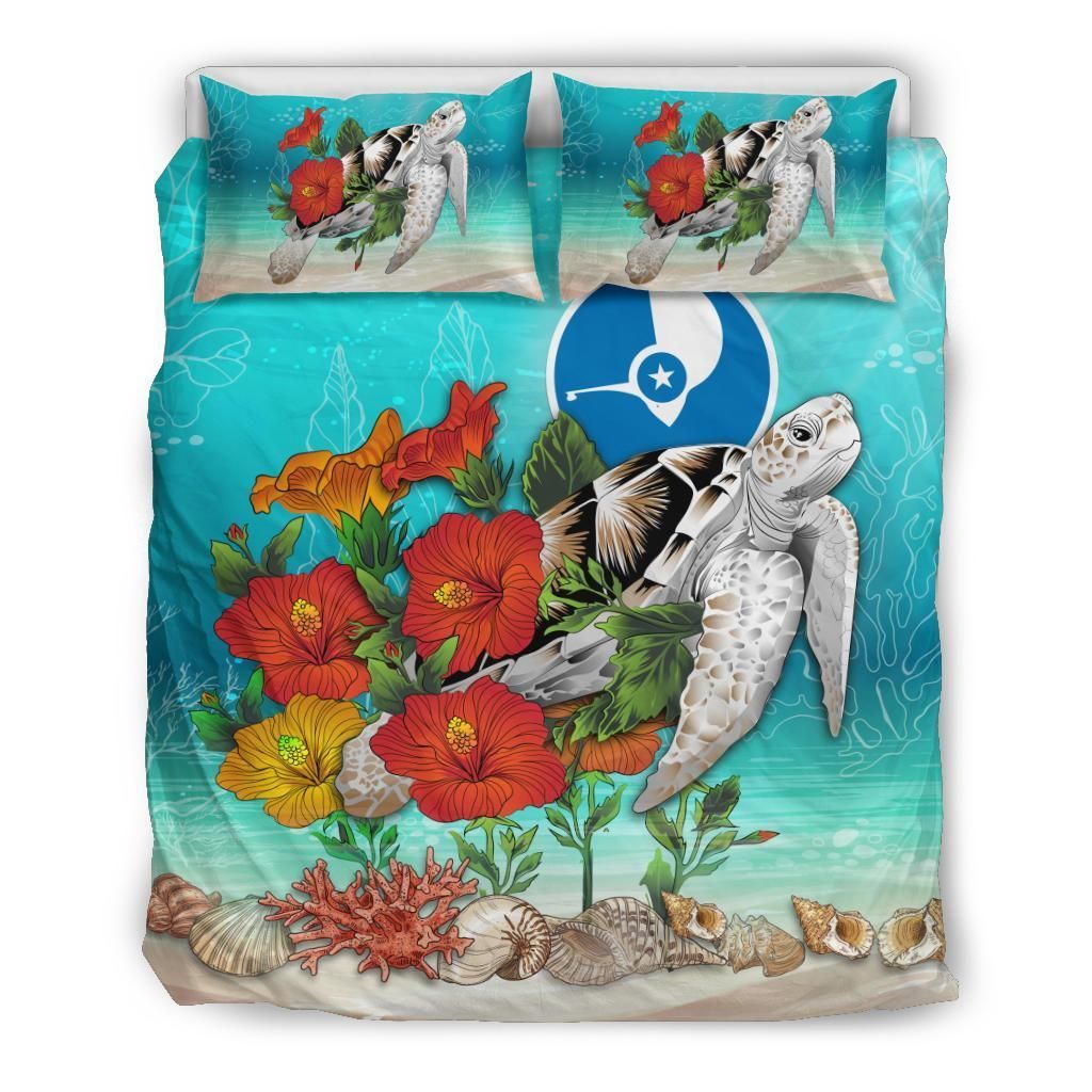 Polynesian Duvet Cover Set - Yap Bedding Set Ocean Turtle Hibiscus