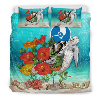 Polynesian Duvet Cover Set - Yap Bedding Set Ocean Turtle Hibiscus