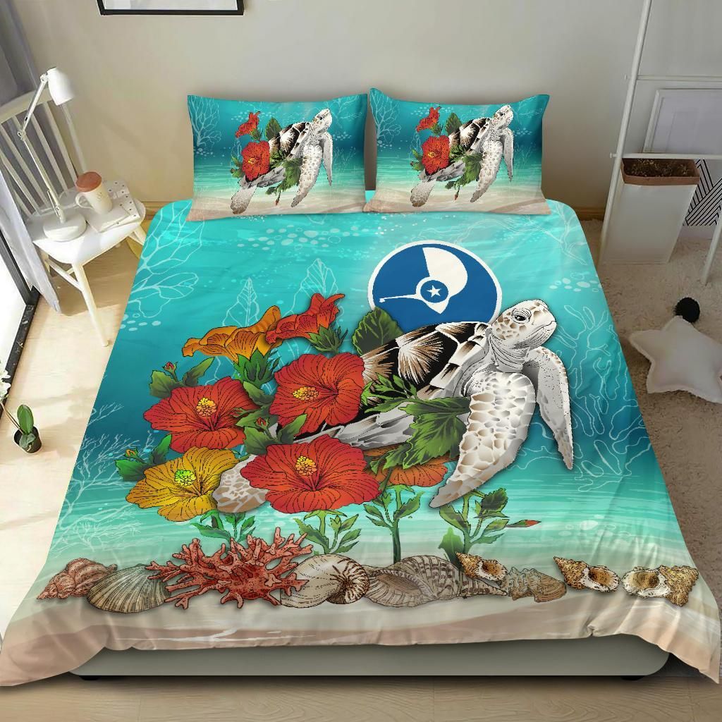Polynesian Duvet Cover Set - Yap Bedding Set Ocean Turtle Hibiscus