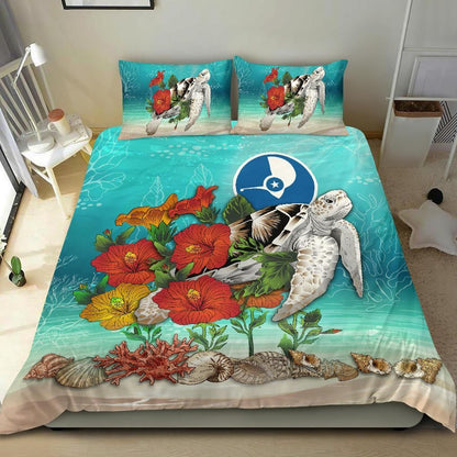 Polynesian Duvet Cover Set - Yap Bedding Set Ocean Turtle Hibiscus