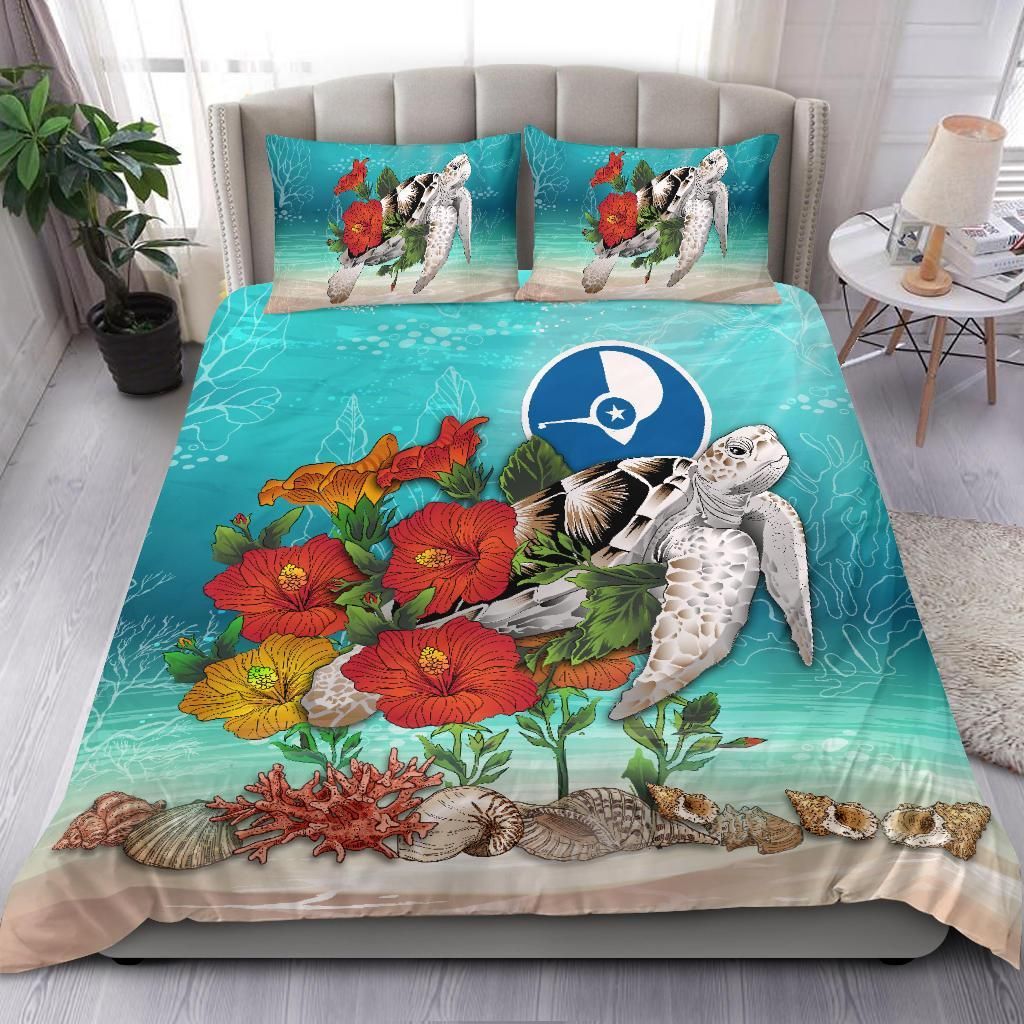 Polynesian Duvet Cover Set - Yap Bedding Set Ocean Turtle Hibiscus