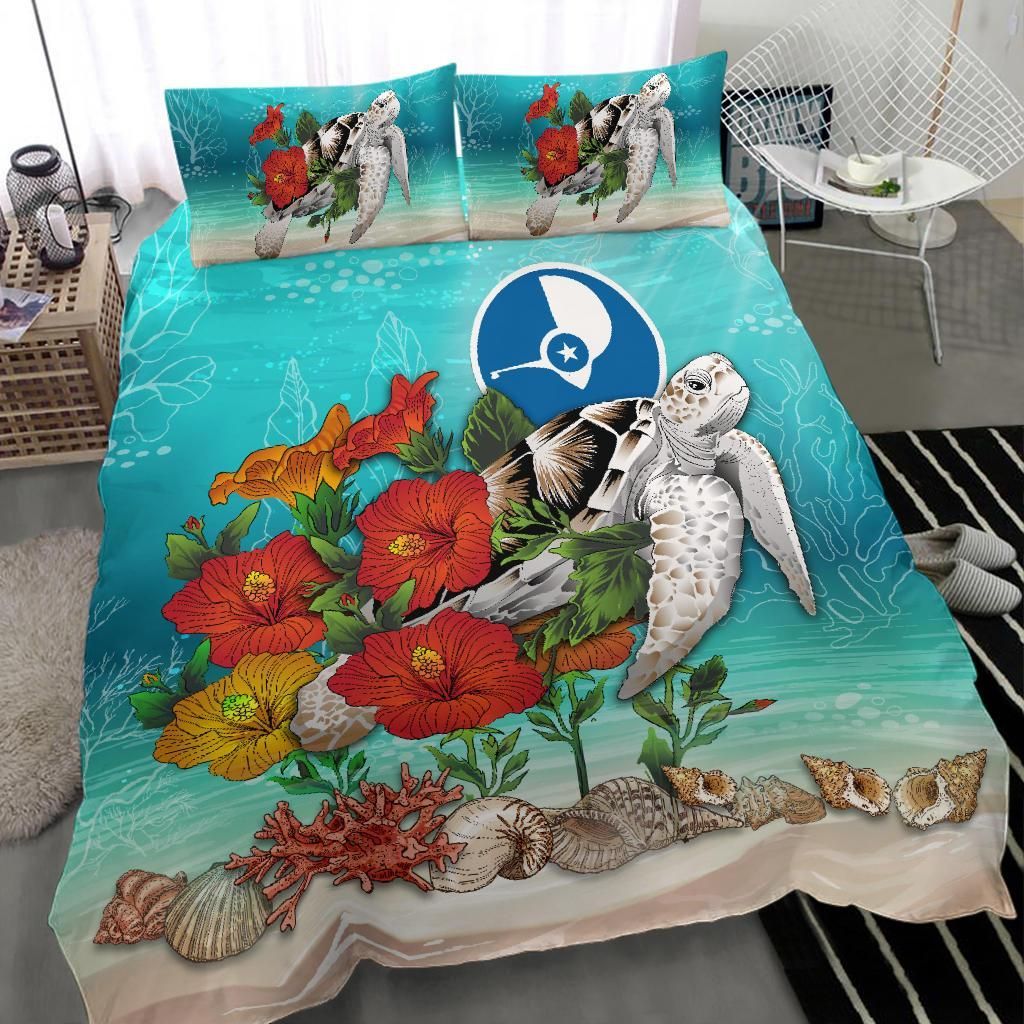 Polynesian Duvet Cover Set - Yap Bedding Set Ocean Turtle Hibiscus