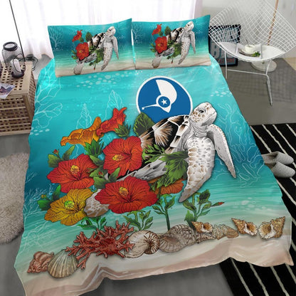 Polynesian Duvet Cover Set - Yap Bedding Set Ocean Turtle Hibiscus