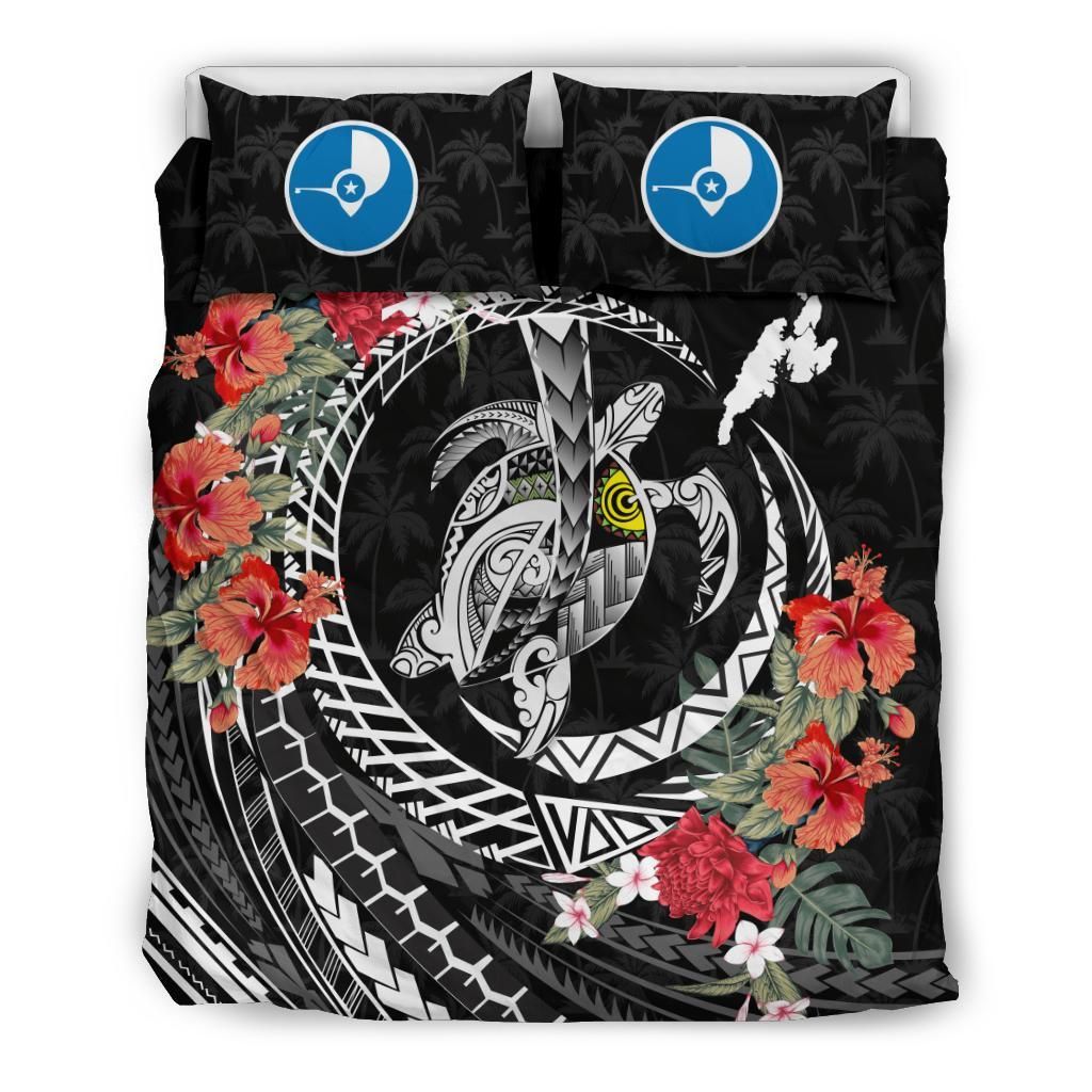 Polynesian Duvet Cover Set - Yap Bedding Set Polynesia Map Turtle Hibiscus