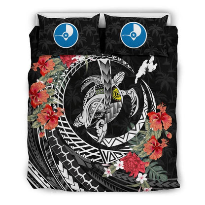 Polynesian Duvet Cover Set - Yap Bedding Set Polynesia Map Turtle Hibiscus