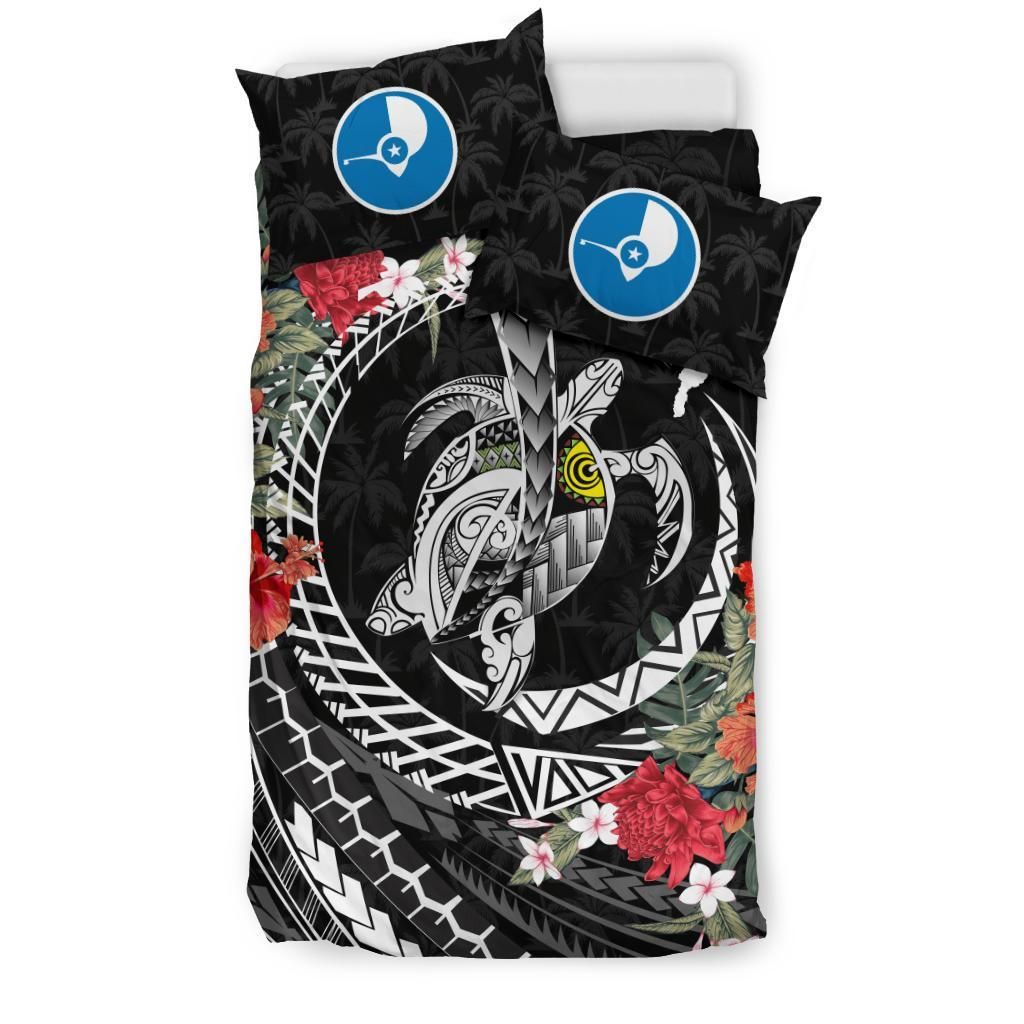 Polynesian Duvet Cover Set - Yap Bedding Set Polynesia Map Turtle Hibiscus