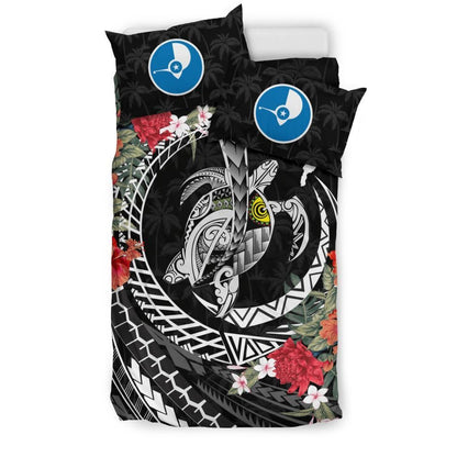 Polynesian Duvet Cover Set - Yap Bedding Set Polynesia Map Turtle Hibiscus