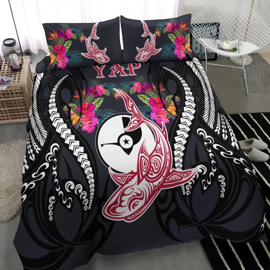 Yap Bedding Set - Polynesian Shark Hibiscus Flower