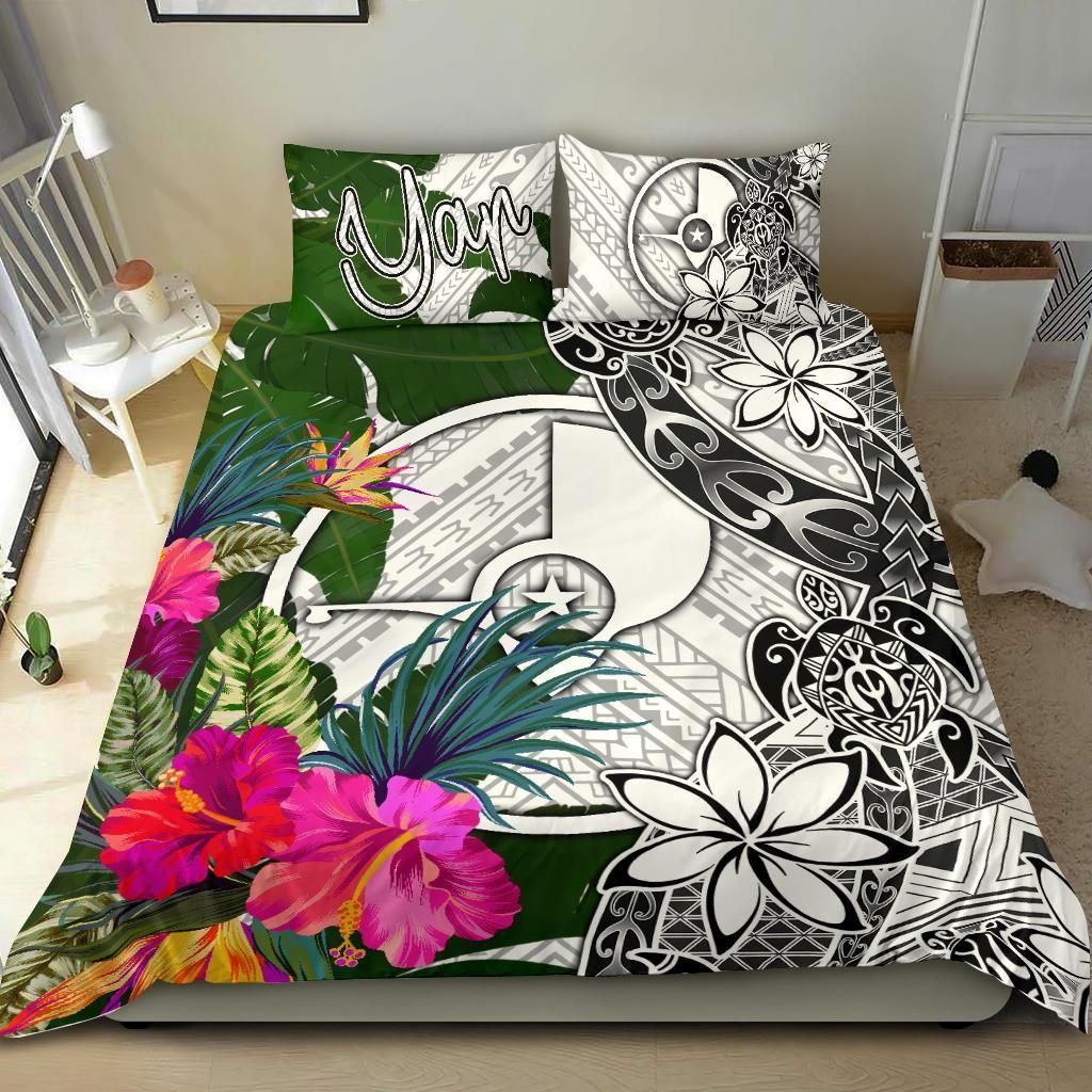 Yap Bedding Set White - Turtle Plumeria Banana Leaf