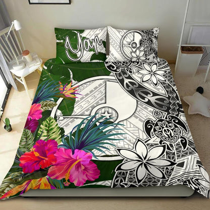 Yap Bedding Set White - Turtle Plumeria Banana Leaf