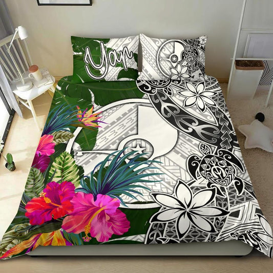 Yap Bedding Set White - Turtle Plumeria Banana Leaf