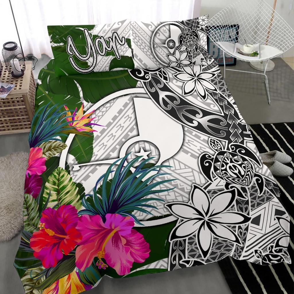 Yap Bedding Set White - Turtle Plumeria Banana Leaf