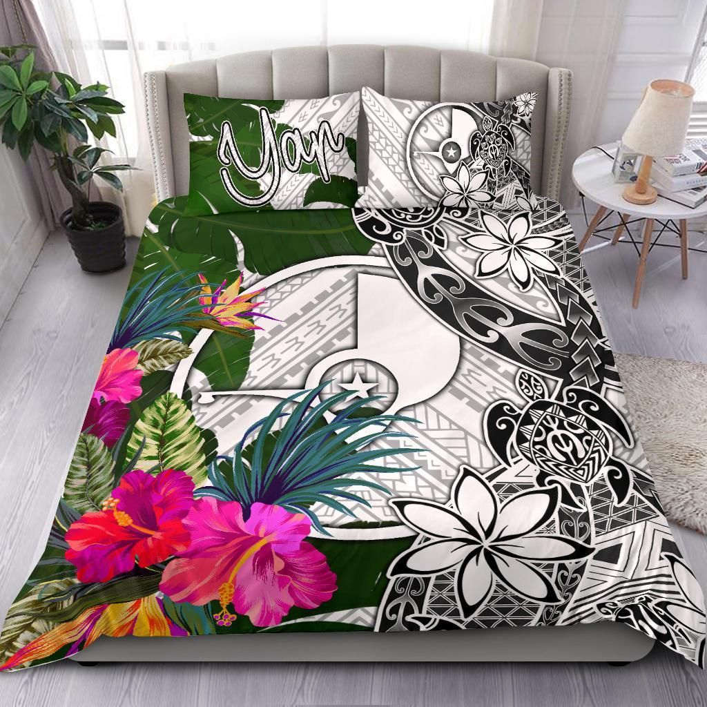 Yap Bedding Set White - Turtle Plumeria Banana Leaf