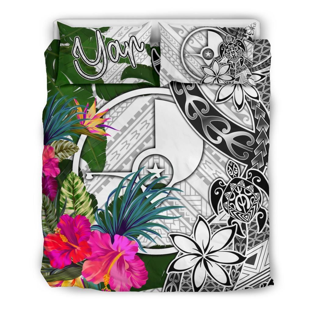 Yap Bedding Set White - Turtle Plumeria Banana Leaf