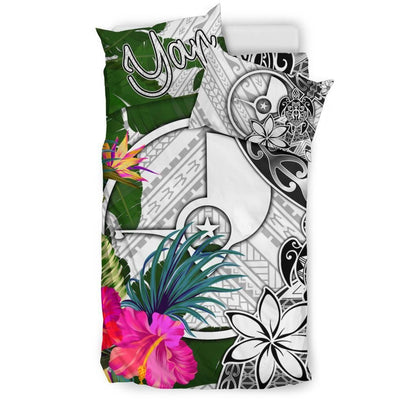 Yap Bedding Set White - Turtle Plumeria Banana Leaf