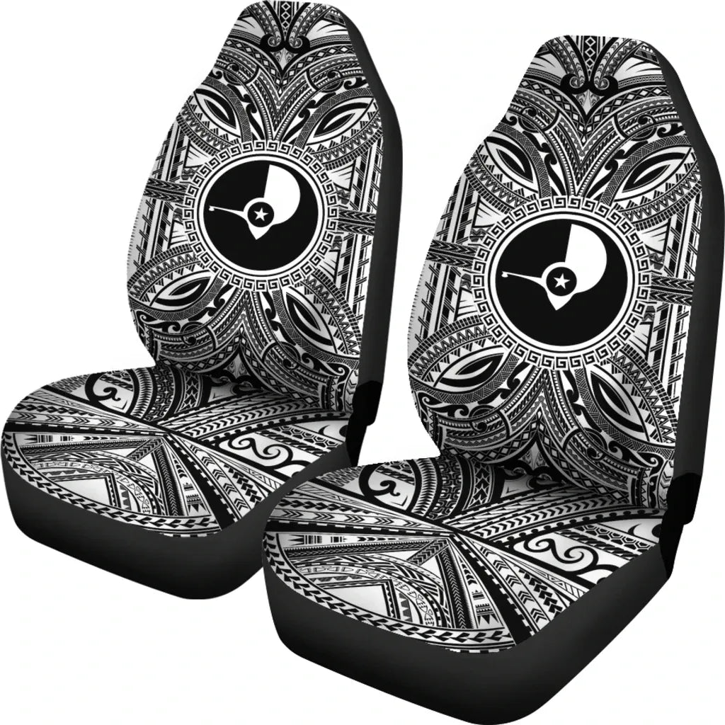 Yap Car Seat Cover - Yap Coat Of Arms Polynesian White Black