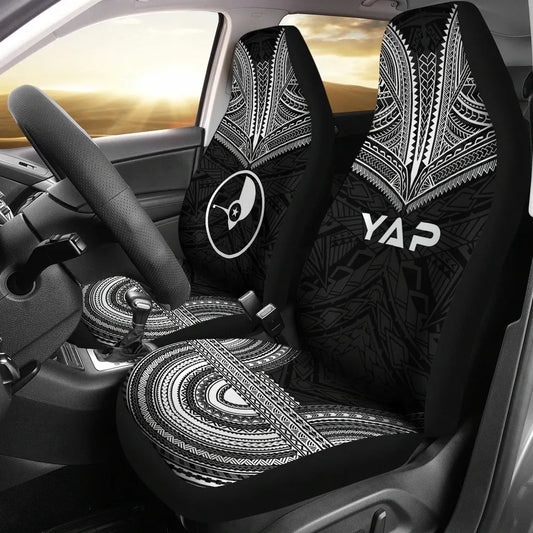 Yap Car Seat Cover - Yap Flag Polynesian Chief Tattoo Black Version