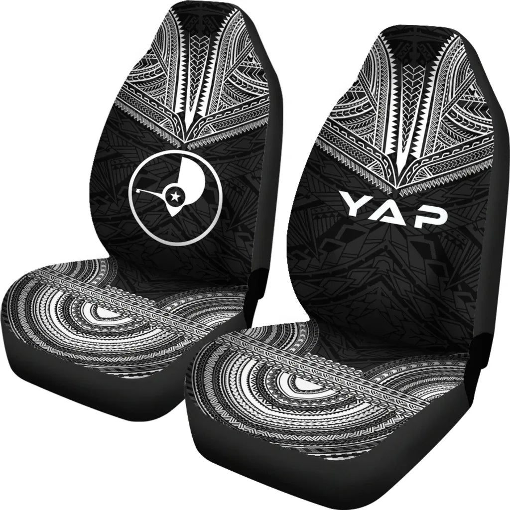 Yap Car Seat Cover - Yap Flag Polynesian Chief Tattoo Black Version