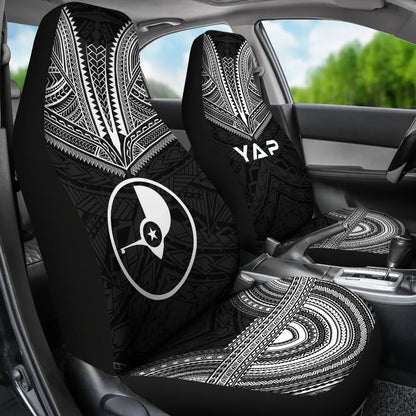 Yap Car Seat Cover - Yap Flag Polynesian Chief Tattoo Black Version