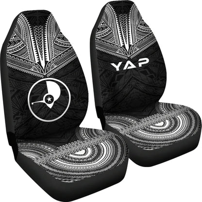 Yap Car Seat Cover - Yap Flag Polynesian Chief Tattoo Black Version