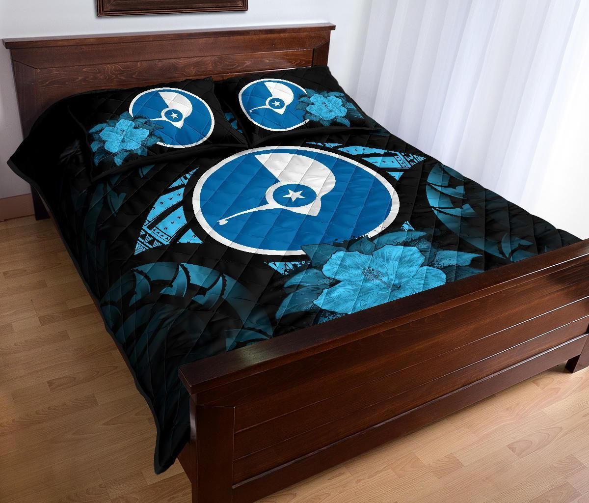 Yap Polynesian Quilt Bed Set Hibiscus Blue